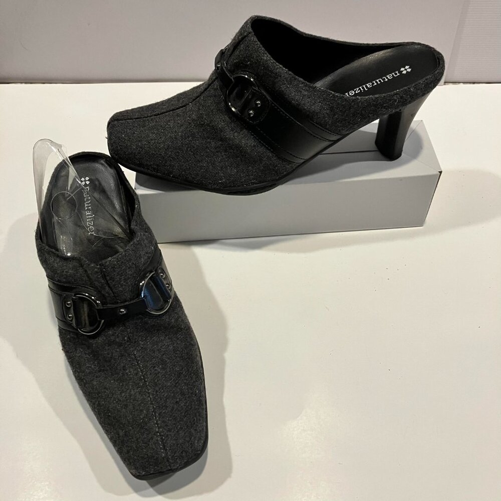 Naturalizer Gray Wool Mules Size 8.5 Wide Chunky Heel